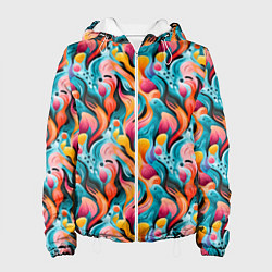 Куртка с капюшоном женская Разноцветные кляксы паттерн, цвет: 3D-белый