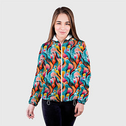 Куртка с капюшоном женская Разноцветные кляксы паттерн, цвет: 3D-белый — фото 2