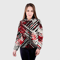 Куртка с капюшоном женская Киберпанк линии белые и красные, цвет: 3D-черный — фото 2