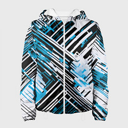Куртка с капюшоном женская Киберпанк линии белые и синие, цвет: 3D-белый