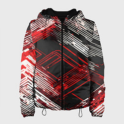 Куртка с капюшоном женская Киберпанк линии белые и красные, цвет: 3D-черный