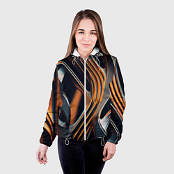 Куртка с капюшоном женская Слияние красок оранжевого и чёрного абстракция, цвет: 3D-белый — фото 2