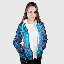 Куртка с капюшоном женская Геометрический орнамент мандалы, цвет: 3D-белый — фото 2