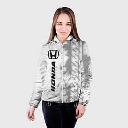 Куртка с капюшоном женская Honda speed на светлом фоне со следами шин по-верт, цвет: 3D-белый — фото 2