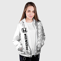 Куртка с капюшоном женская Honda speed на светлом фоне со следами шин по-верт, цвет: 3D-белый — фото 2