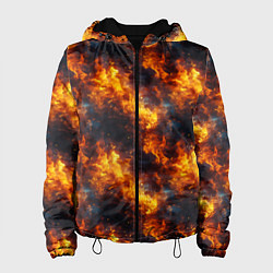 Куртка с капюшоном женская Пламя огня паттерн, цвет: 3D-черный