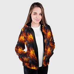 Куртка с капюшоном женская Пламя огня паттерн, цвет: 3D-черный — фото 2