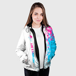 Куртка с капюшоном женская No Mans Sky neon gradient style по-вертикали, цвет: 3D-черный — фото 2