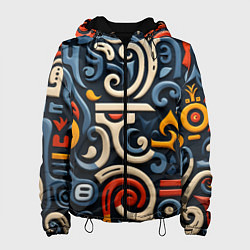 Куртка с капюшоном женская Абстрактный цветной паттерн в славянском стиле, цвет: 3D-черный