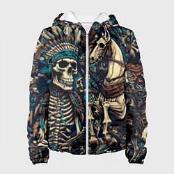 Куртка с капюшоном женская Татуировка скелета индейца и ковбоя в техасе, цвет: 3D-белый
