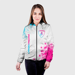 Куртка с капюшоном женская Lamborghini neon gradient style вертикально, цвет: 3D-черный — фото 2