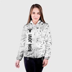 Куртка с капюшоном женская Bon Jovi glitch на светлом фоне по-вертикали, цвет: 3D-белый — фото 2