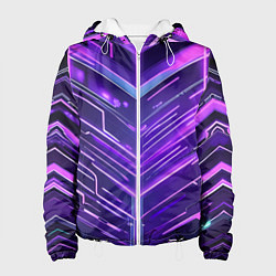 Куртка с капюшоном женская Фиолетовые неон полосы киберпанк, цвет: 3D-белый