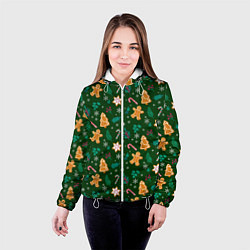 Куртка с капюшоном женская New year pattern with green background, цвет: 3D-белый — фото 2