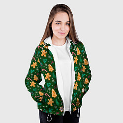 Куртка с капюшоном женская New year pattern with green background, цвет: 3D-белый — фото 2