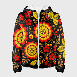 Куртка с капюшоном женская Хохлома: осеннее изобилие, цвет: 3D-белый