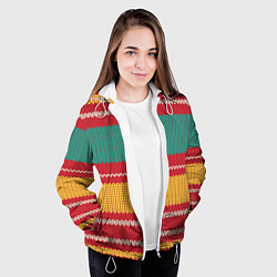 Куртка с капюшоном женская Разноцветные вязаные полоски, цвет: 3D-белый — фото 2