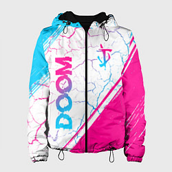 Куртка с капюшоном женская Doom neon gradient style вертикально, цвет: 3D-черный
