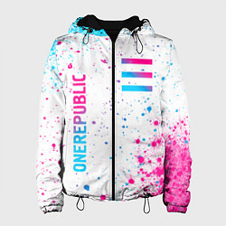 Куртка с капюшоном женская OneRepublic neon gradient style вертикально, цвет: 3D-черный