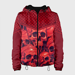 Куртка с капюшоном женская Расплавленные красные черепа, цвет: 3D-черный