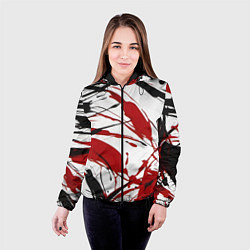 Куртка с капюшоном женская Чёрные и красные брызги на белом фоне, цвет: 3D-черный — фото 2