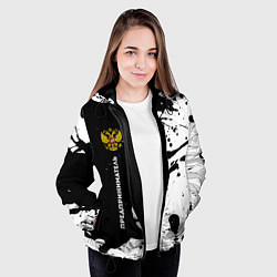 Куртка с капюшоном женская Предприниматель из России и герб РФ по-вертикали, цвет: 3D-черный — фото 2