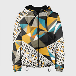 Куртка с капюшоном женская Красные жёлтые и чёрные треугольники, цвет: 3D-черный