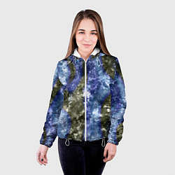 Куртка с капюшоном женская Абстракция - гранж синие полосы на сером, цвет: 3D-белый — фото 2