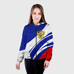 Куртка с капюшоном женская Герб России на абстрактных полосах, цвет: 3D-черный — фото 2