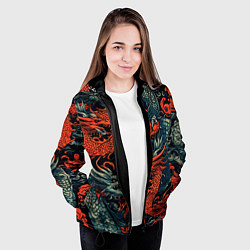 Куртка с капюшоном женская Красный и серый дракон, цвет: 3D-черный — фото 2