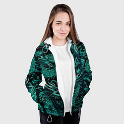 Куртка с капюшоном женская Дракон бирюзового цвета, цвет: 3D-белый — фото 2