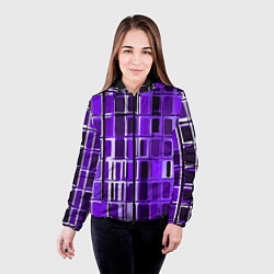 Куртка с капюшоном женская Фиолетовые прямоугольники, цвет: 3D-черный — фото 2