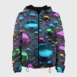 Куртка с капюшоном женская Абстрактция с разноцветными металлическими овалами, цвет: 3D-черный