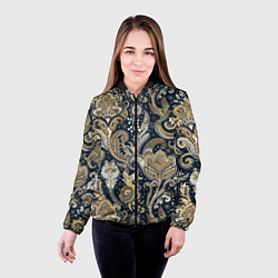 Куртка с капюшоном женская Индийские этнические узоры пейсли, цвет: 3D-черный — фото 2