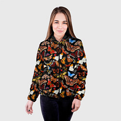 Куртка с капюшоном женская Разноцветные тропические бабочки, цвет: 3D-черный — фото 2