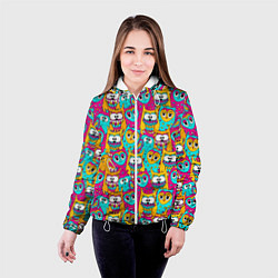 Куртка с капюшоном женская Разноцветные совы, цвет: 3D-белый — фото 2