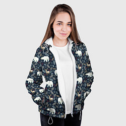 Куртка с капюшоном женская Акварельные медведи и олени, цвет: 3D-белый — фото 2