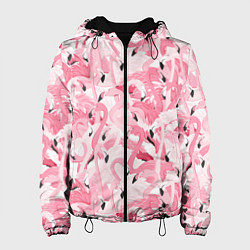 Куртка с капюшоном женская Стая розовых фламинго, цвет: 3D-черный