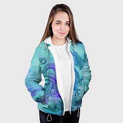 Куртка с капюшоном женская Бирюзовый дракон узор, цвет: 3D-белый — фото 2