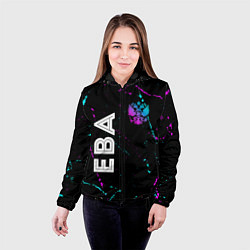 Куртка с капюшоном женская Ева и неоновый герб России вертикально, цвет: 3D-черный — фото 2