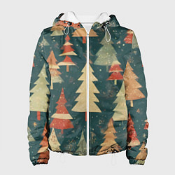 Куртка с капюшоном женская Елки новый год, цвет: 3D-белый