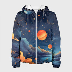 Куртка с капюшоном женская Нарисованный космос, цвет: 3D-белый