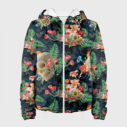 Женская куртка Узор из черепов с цветами и листьями