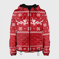 Куртка с капюшоном женская Новогодний свитер с драконами, цвет: 3D-черный