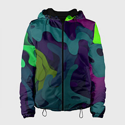 Куртка с капюшоном женская Неопределенный яркий камуфляж, цвет: 3D-черный