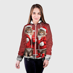Куртка с капюшоном женская С новым котом - два кота в костюмах Санты, цвет: 3D-белый — фото 2