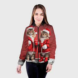 Куртка с капюшоном женская С новым котом - два кота в костюмах Санты, цвет: 3D-черный — фото 2