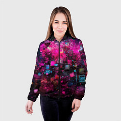 Куртка с капюшоном женская Летящие абстрактные кубики, цвет: 3D-черный — фото 2