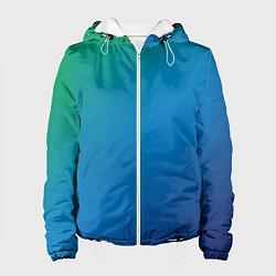 Куртка с капюшоном женская Зеленый и синий диагональный градиент, цвет: 3D-белый