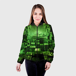 Куртка с капюшоном женская Зеленые квадраты в лабиринте, цвет: 3D-черный — фото 2